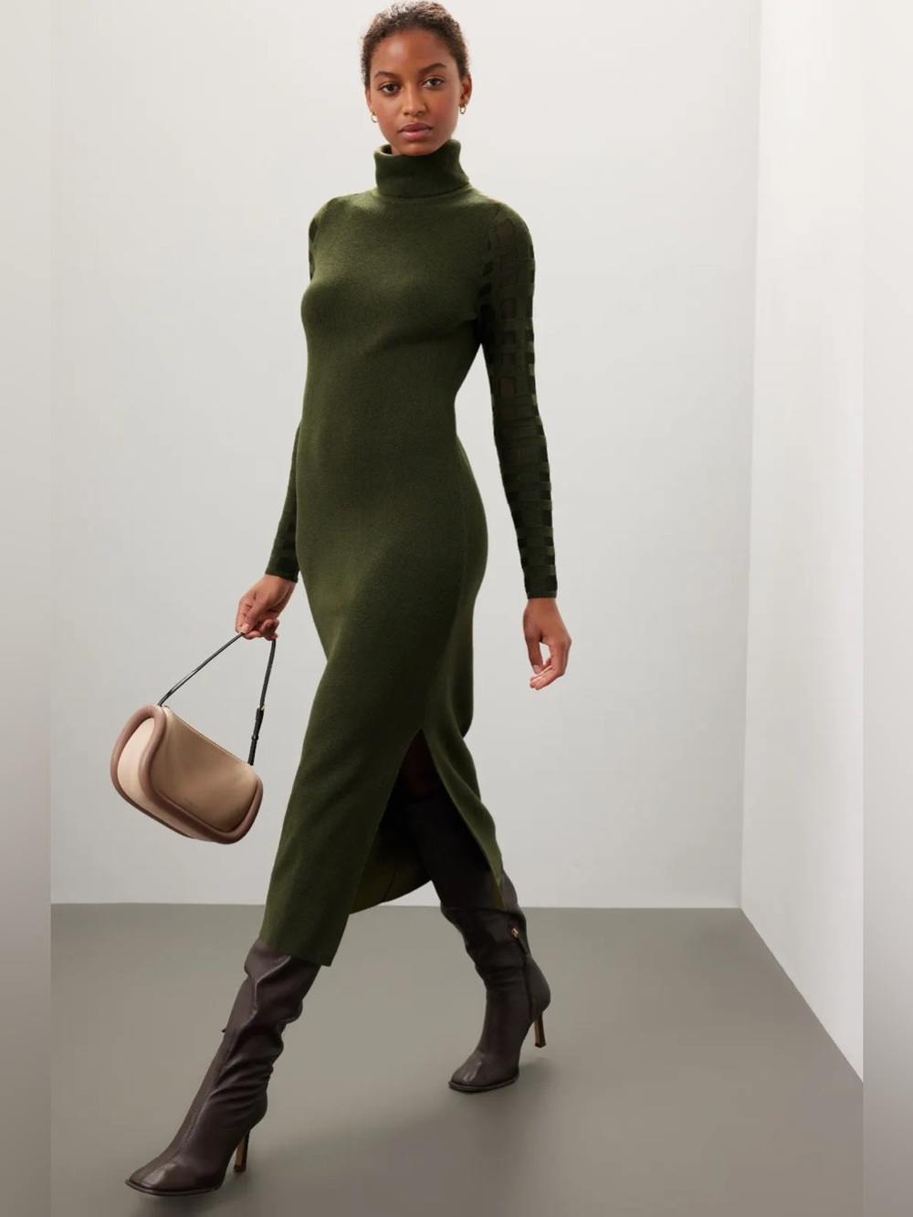 *Flawed RTR Esteban Cortazar Olive Green Mesh Sleeve Dress (0416)